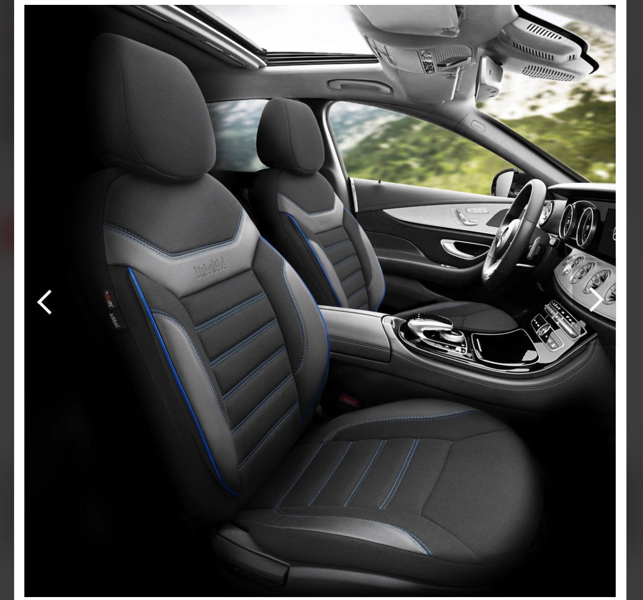 Premium Universal Seat Covers – Full Set Front & Rear – 7-Layer Comfort – Airbag Compatible black with blue stitch