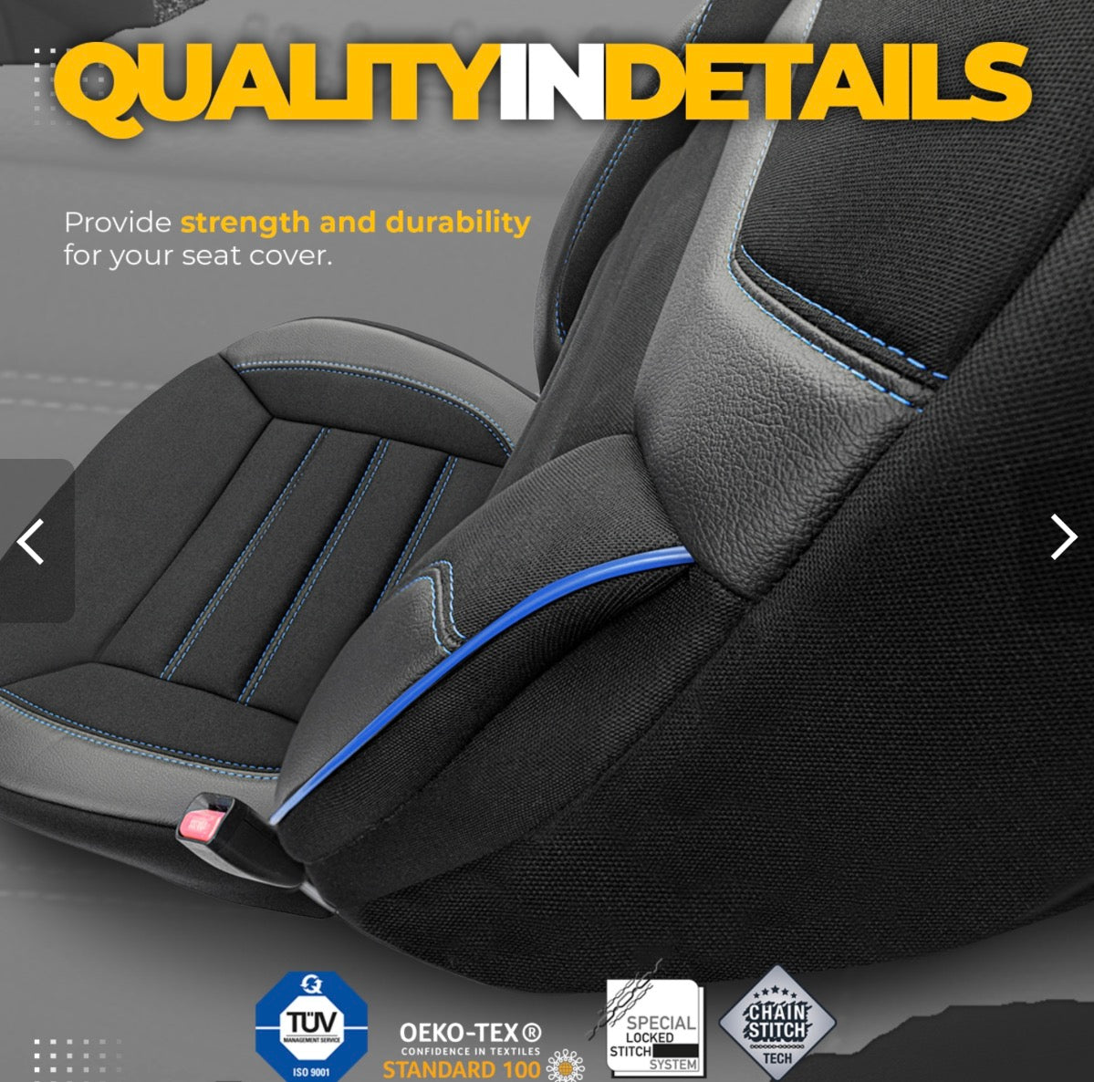 Premium Universal Seat Covers – Full Set Front & Rear – 7-Layer Comfort – Airbag Compatible black with blue stitch