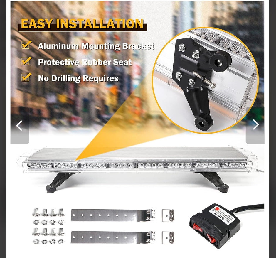 96.5cm LED Emergency Light Bar 12V/24V Amber Beacon – 15 Modes, Magnetic Roof Mount, E9 Approved