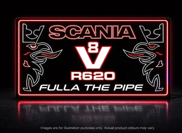 STYLE 3 SCANIA OLD SCHOOL V8 FULLA THE PIPE 2 COLOUR LED TRUCK BOARD LIGHT BOX RGB COLOUR CHANGING