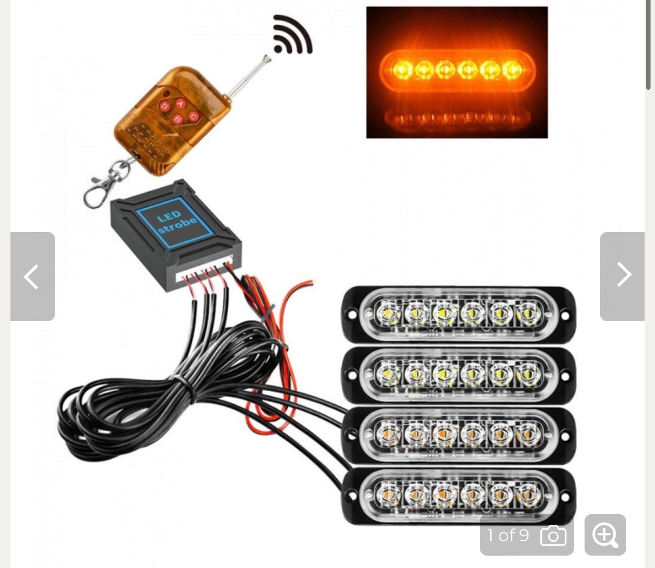 4x LED Emergency Strobe Light Kit with Wireless Remote – 12V/24V Amber Flash Modules