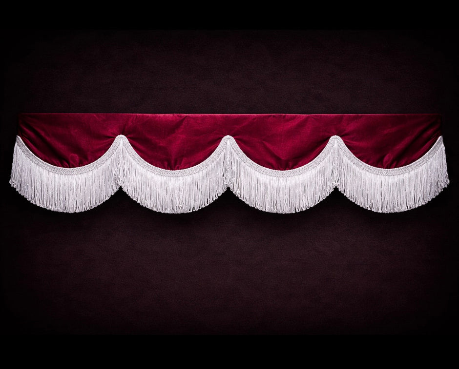 12cm PELMET ALCANTARA new RED (MAROON) with white fringes & Velcro
