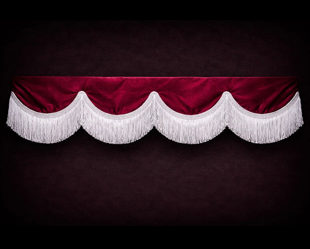 12cm PELMET ALCANTARA new RED (MAROON) with white fringes & Velcro