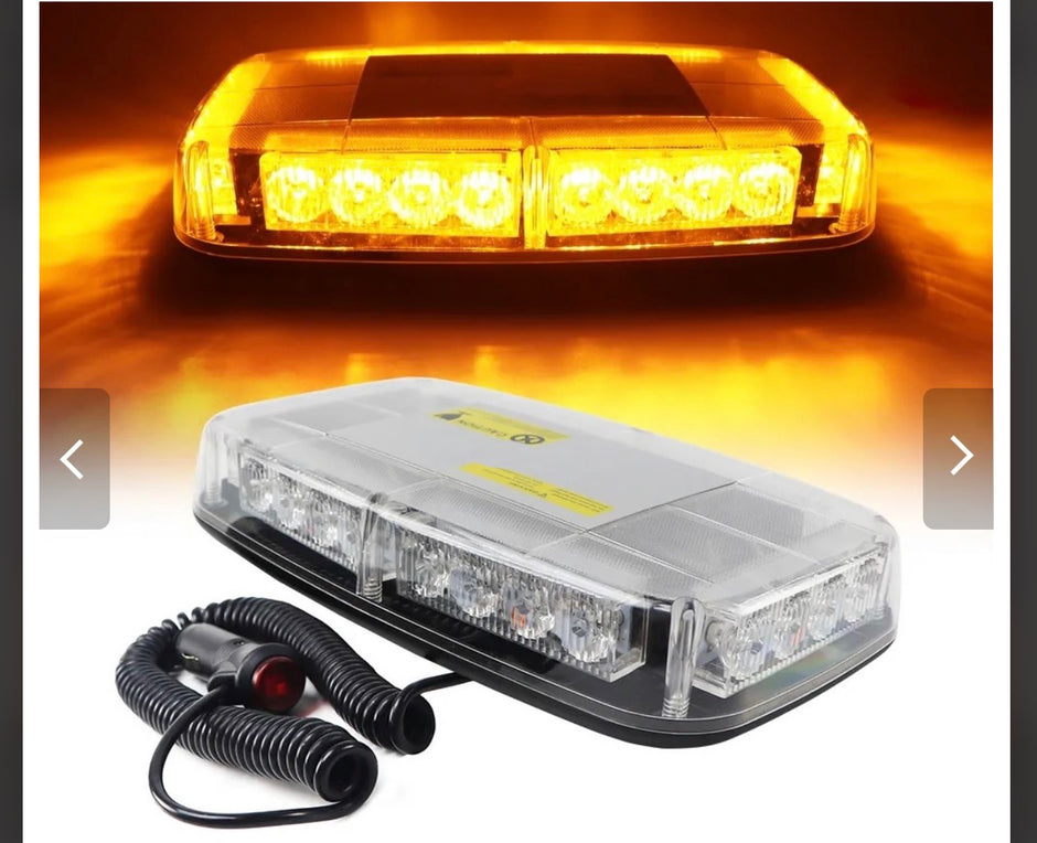 28cm Magnetic LED Emergency Warning Light – 12V/24V Amber Beacon – 24 LED, 15 Flash Modes, Cigarette Plug MAR393