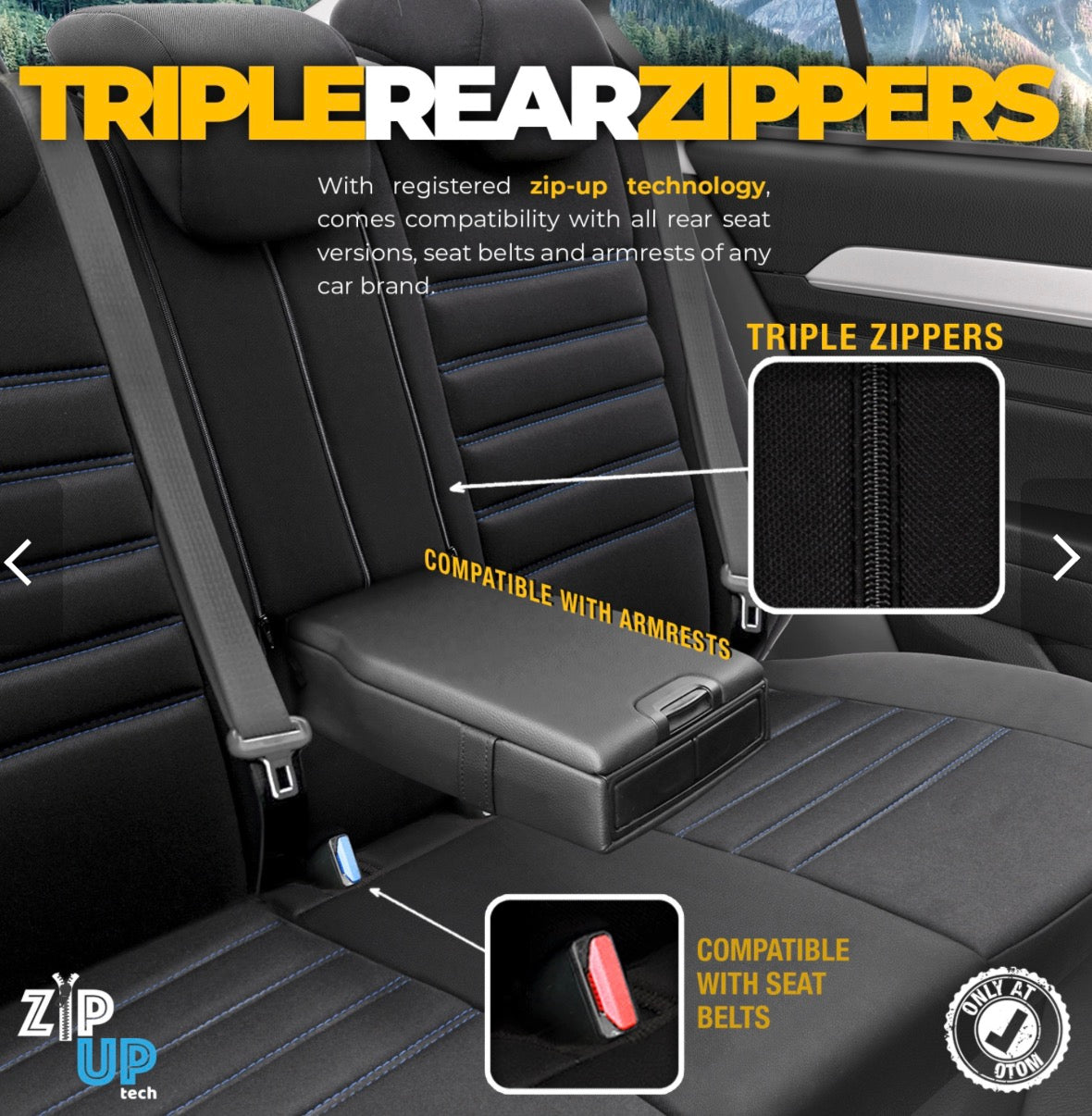 Premium Universal Seat Covers – Full Set Front & Rear – 7-Layer Comfort – Airbag Compatible black with blue stitch
