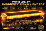 76cm Amber LED Warning Light Bar – 40 LED Emergency Beacon, 12-24V, 15 Flash Modes, IP65 Waterproof, 360° Visibility