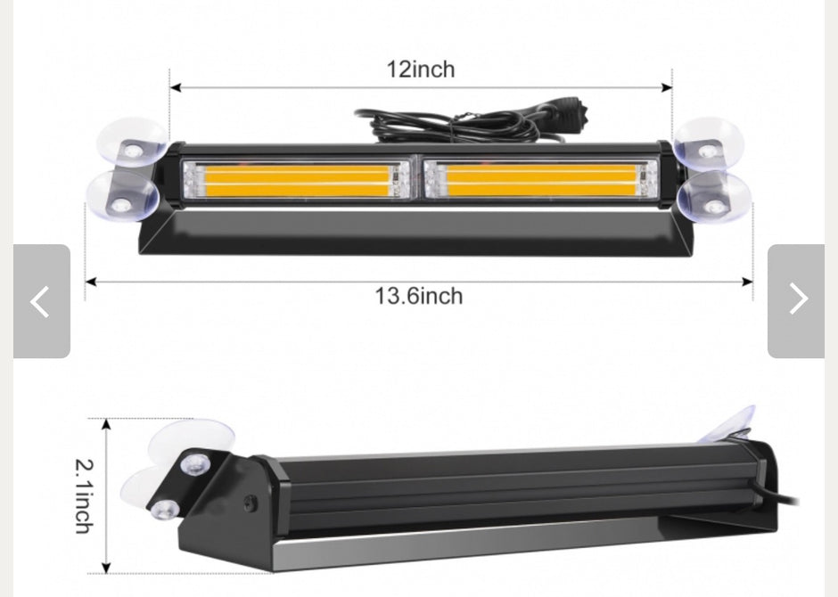 12V–24V Amber LED Emergency Strobe Light Bar with Stand – 19 Flash Modes, Plug & Play HAL282
