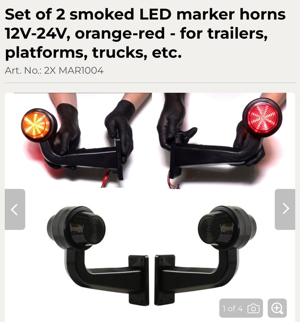 Set of 2 Smoked LED Marker Horn Lights – Amber/Red – 12/24V Dual Voltage