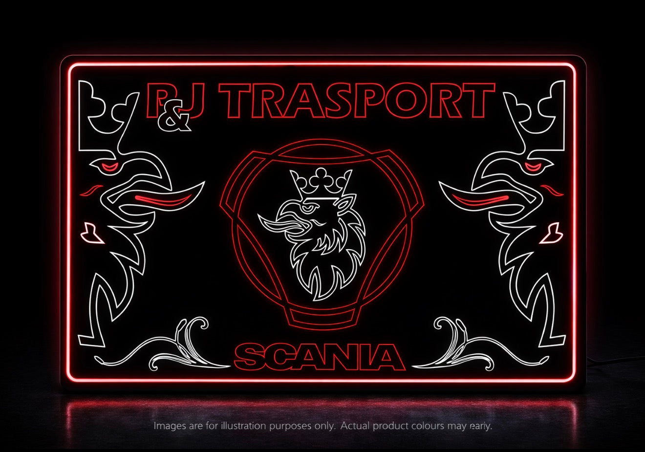 STYLE 4 SCANIA PERSONALISED GRIFFINS OUTLINE TEXT LED LIGHT TRUCK BOARD 2 COLOUR PANEL RGB