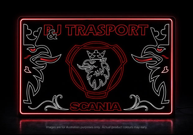 STYLE 4 SCANIA PERSONALISED GRIFFINS OUTLINE TEXT LED LIGHT TRUCK BOARD 2 COLOUR PANEL RGB