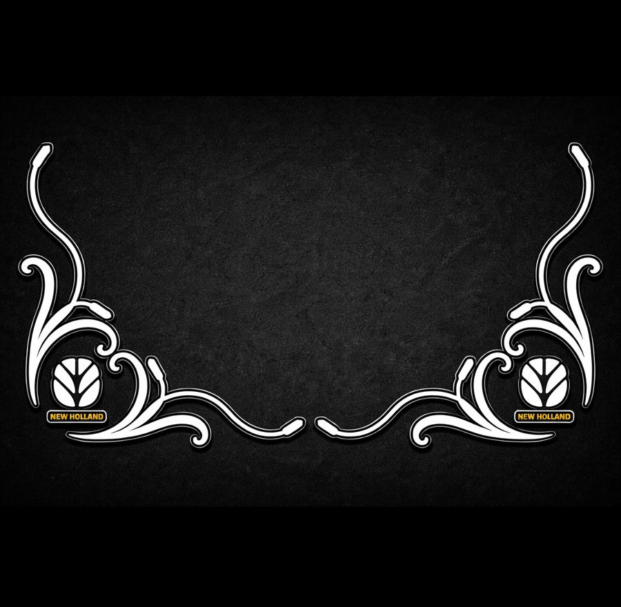 New Holland SIDE WINDOW SWIRLS - PAIR Black & White New Style