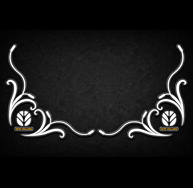 New Holland SIDE WINDOW SWIRLS - PAIR Black & White New Style