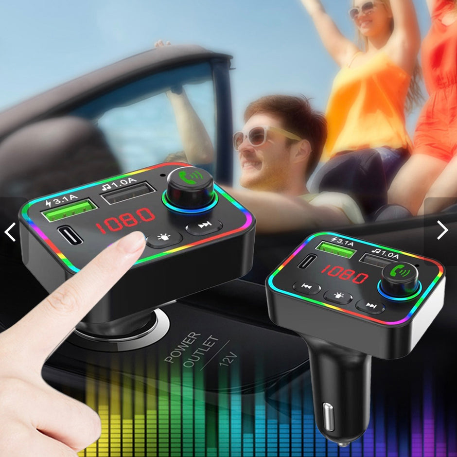 Bluetooth FM Transmitter HZ-BT-F4 – 12-24V Car Kit, Dual USB Charger 3.1A, RGB Backlight, Hands-Free Calling, 87.5–108MHz