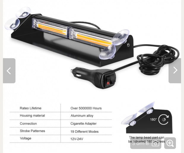 12V–24V Amber LED Emergency Strobe Light Bar with Stand – 19 Flash Modes, Plug & Play HAL282