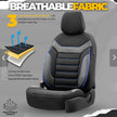 Premium Universal Seat Covers – Full Set Front & Rear – 7-Layer Comfort – Airbag Compatible black with blue stitch
