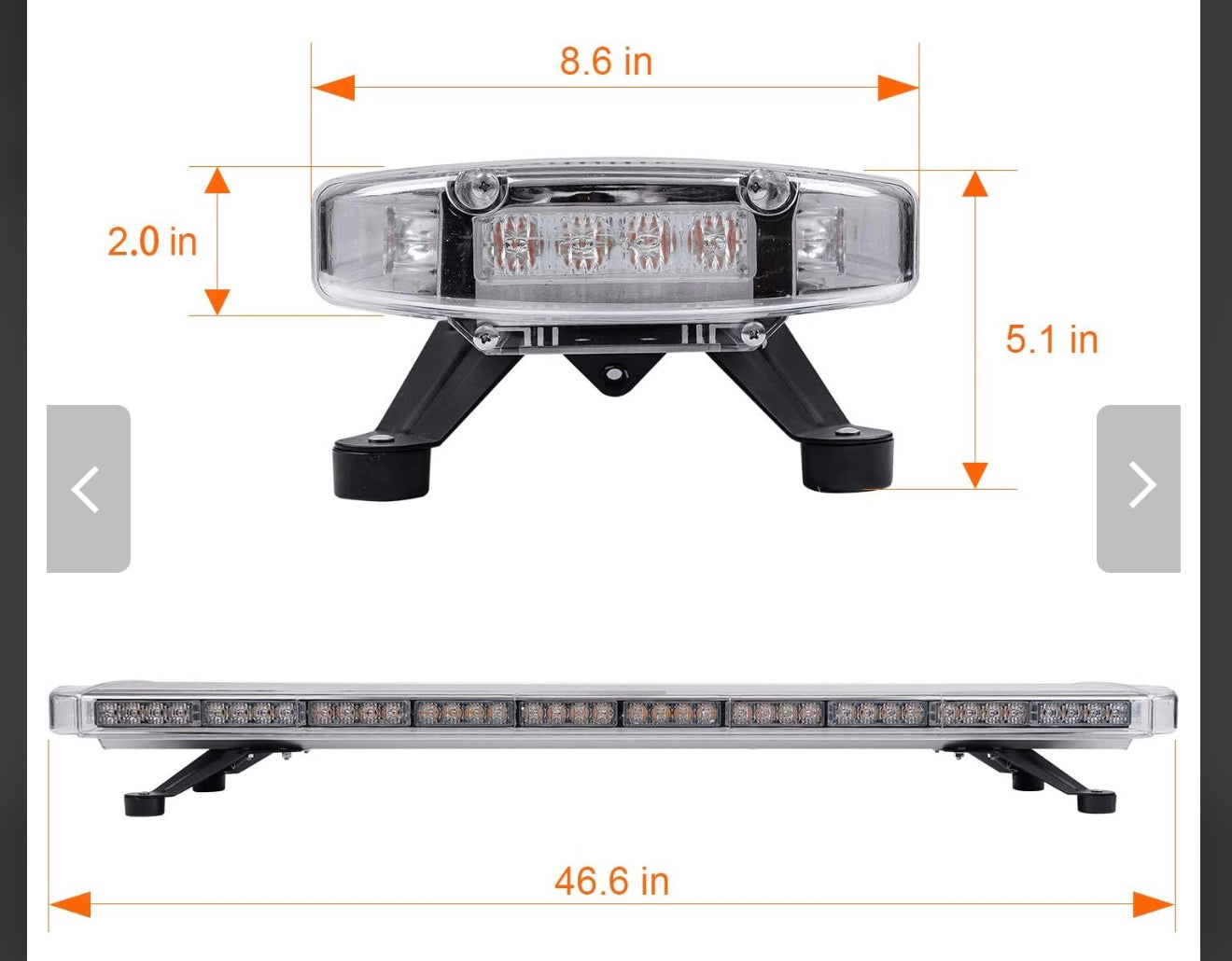 1200mm LED Emergency Light Bar 12V/24V – 88 LED Amber Warning Beacon with 15 Flash Modes