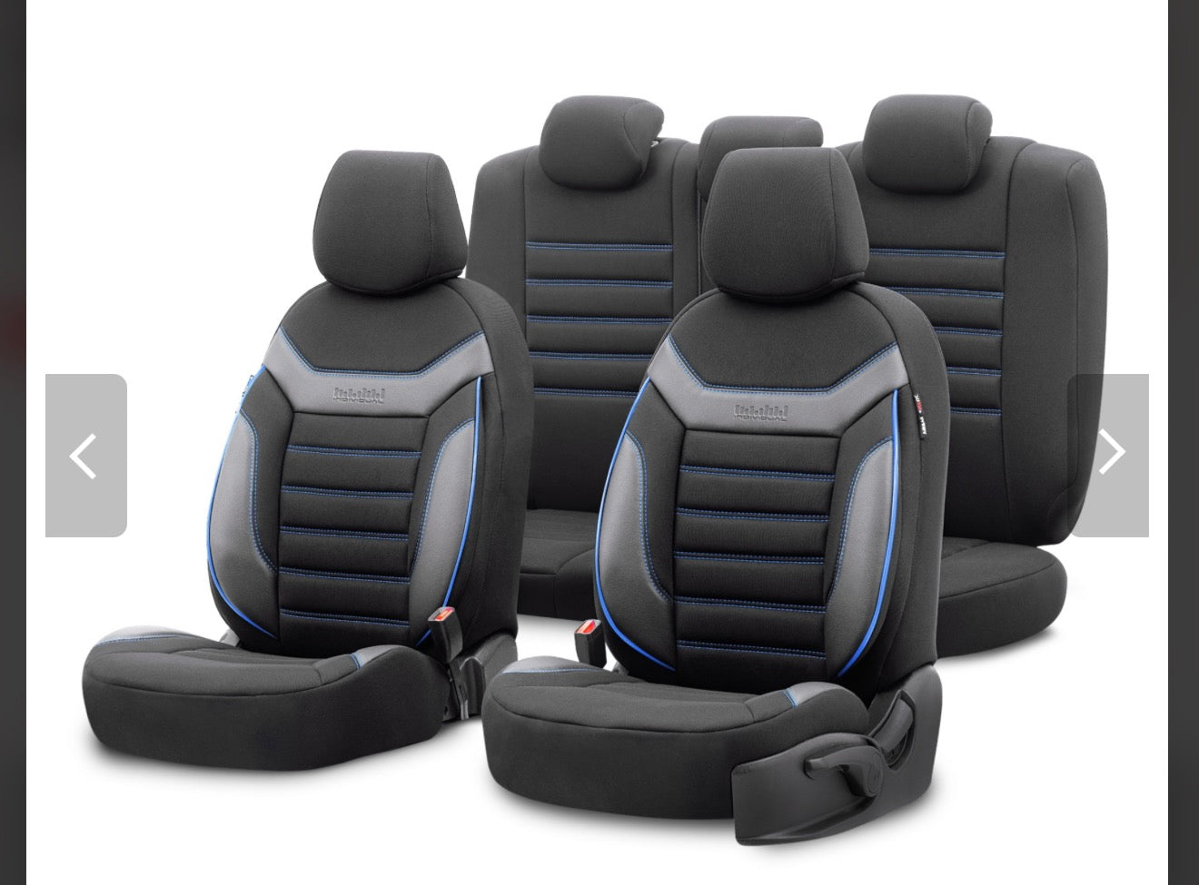 Premium Universal Seat Covers – Full Set Front & Rear – 7-Layer Comfort – Airbag Compatible black with blue stitch
