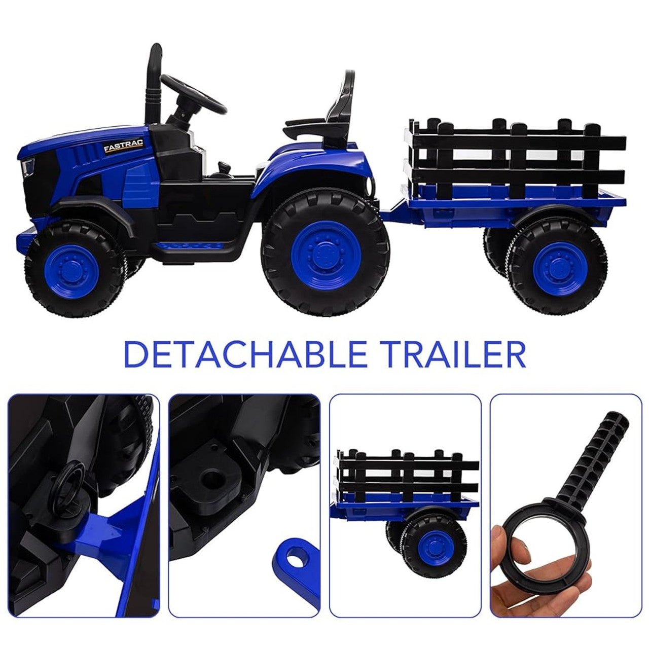 Get farming fun with the Onyx Kids 12V Ride-On Tractor & Trailer! Twin motors, LED lights, MP3 player & parental remote – perfect for little farmers.