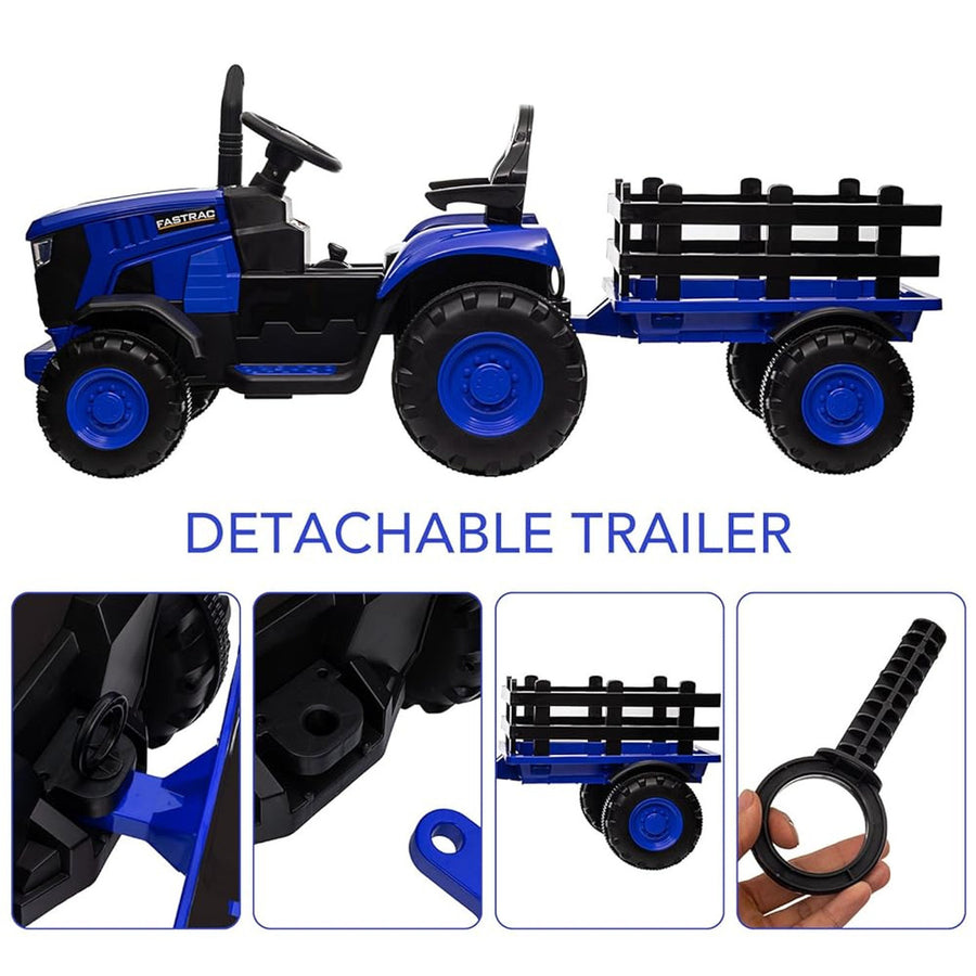 Onyx Kids 12V Ride-On Tractor with Trailer – Blue Farm Master Edition