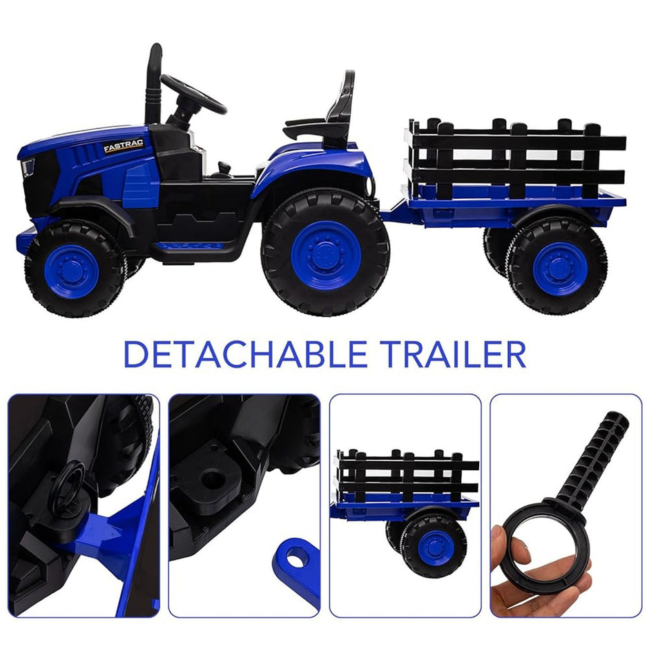 Get farming fun with the Onyx Kids 12V Ride-On Tractor & Trailer! Twin motors, LED lights, MP3 player & parental remote – perfect for little farmers.