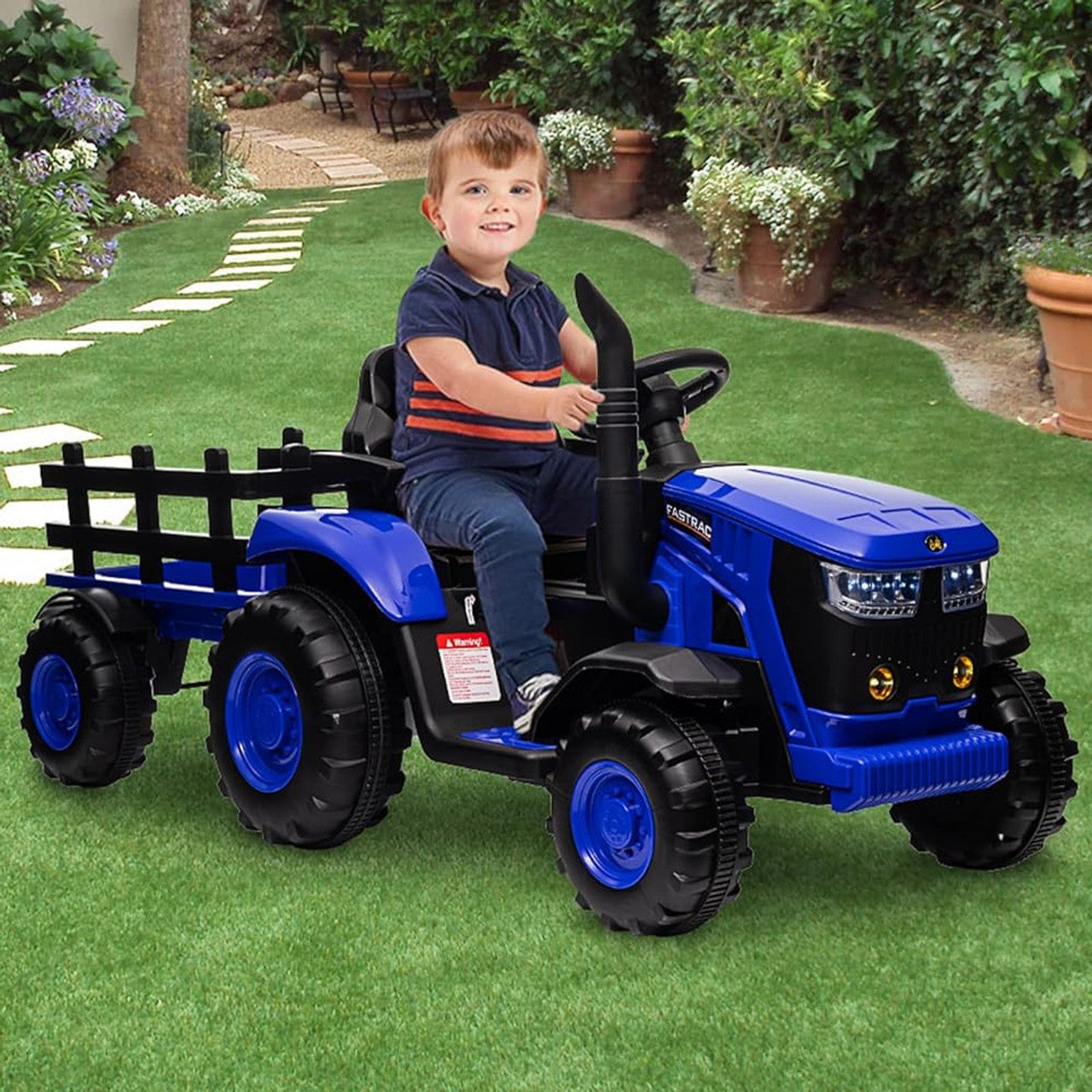 Get farming fun with the Onyx Kids 12V Ride-On Tractor & Trailer! Twin motors, LED lights, MP3 player & parental remote – perfect for little farmers.