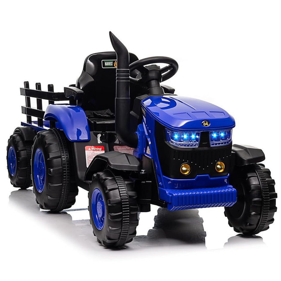 Get farming fun with the Onyx Kids 12V Ride-On Tractor & Trailer! Twin motors, LED lights, MP3 player & parental remote – perfect for little farmers.