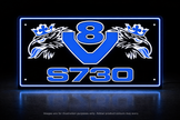 STYLE 8 SCANIA S730 V8 2 COLOUR LED PLEXI BOARD WITH GLOSS BLACK FRAME