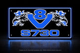 STYLE 8 SCANIA S730 V8 2 COLOUR LED PLEXI BOARD WITH GLOSS BLACK FRAME