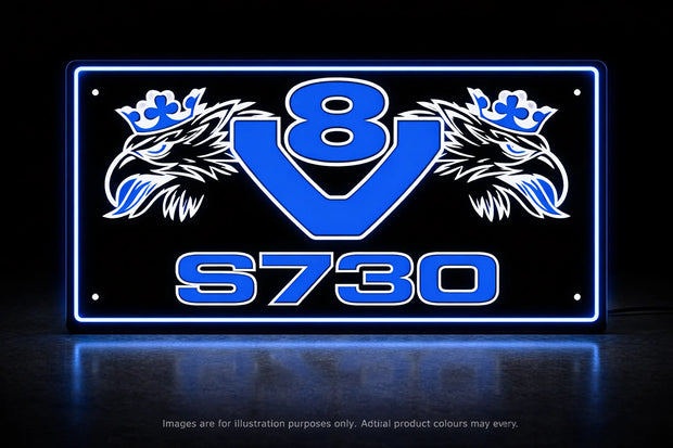 STYLE 8 SCANIA S730 V8 2 COLOUR LED PLEXI BOARD WITH GLOSS BLACK FRAME