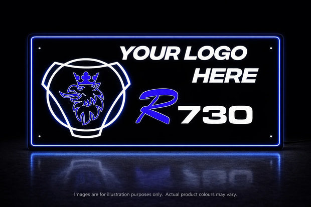 STYLE 13 SCANIA R730 TWIN COLOUR PERSONLISED LOGO CHANGE ANY TEXT OR LOGOS 24 Colour Changing Panel