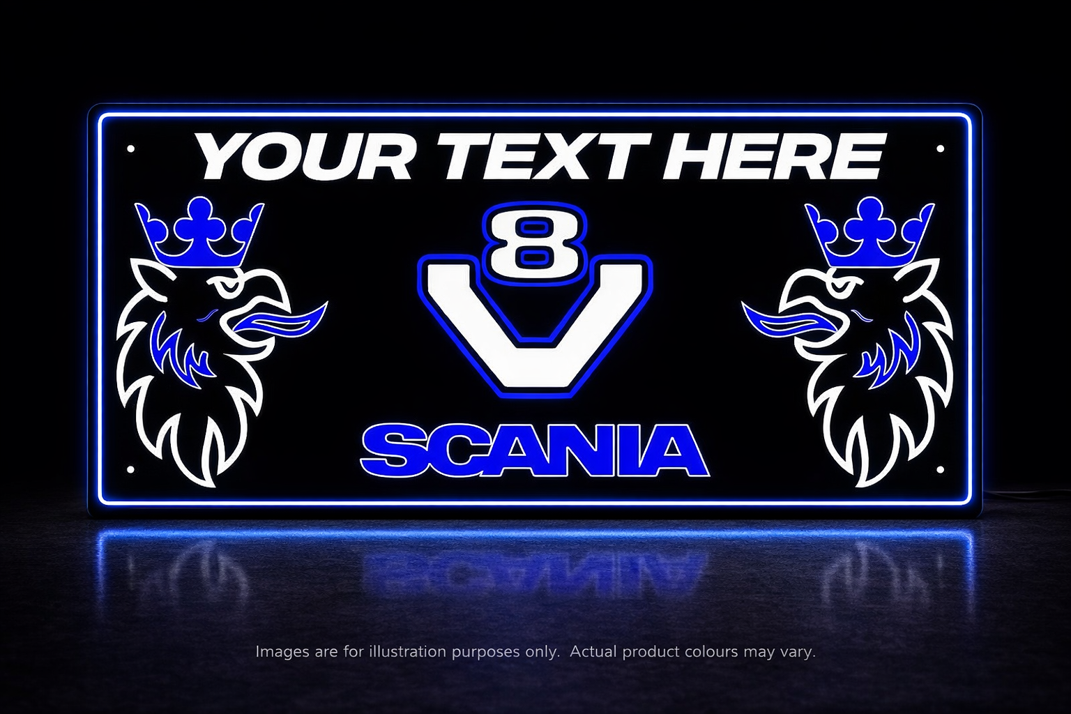 STYLE 14 SCANIA V8 TWIN COLOUR LED PLEXI BOARD WITH GLOSS BLACK FRAME4 Colour Changing Panel