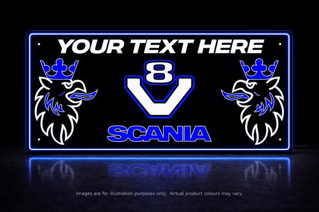 STYLE 14 SCANIA V8 TWIN COLOUR LED PLEXI BOARD WITH GLOSS BLACK FRAME Colour Changing Panel
