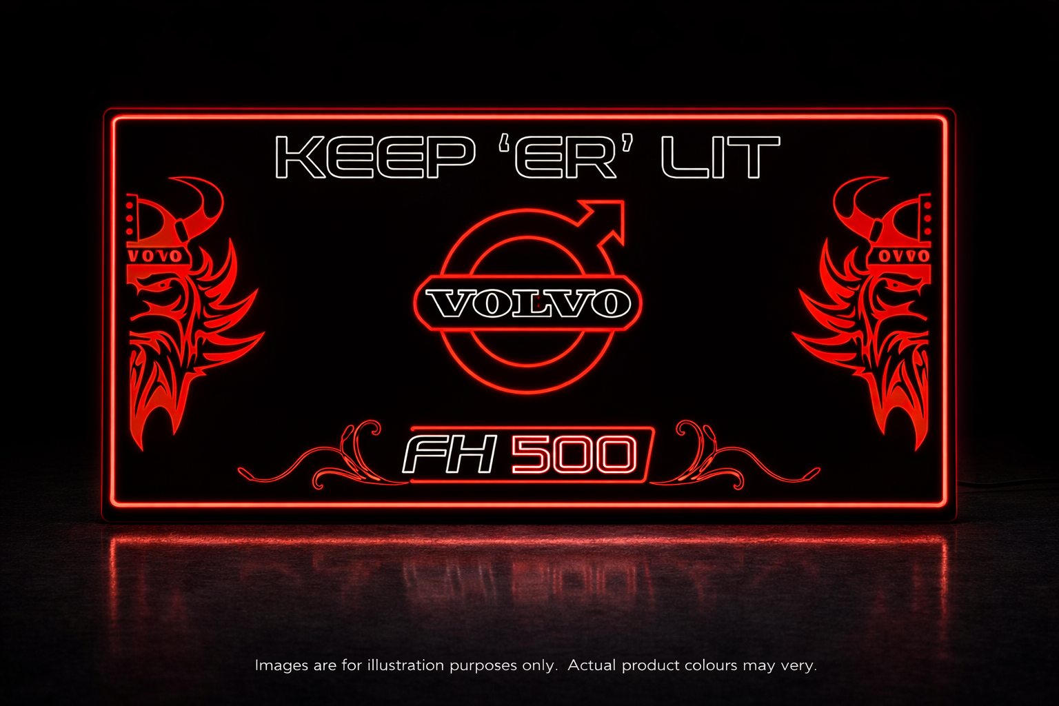 STYLE 15 VOLVO FH PERSONALISED OUTLINE TEXT LED LIGHT TRUCK BOARD 2 COLOUR PANEL VIKINGS