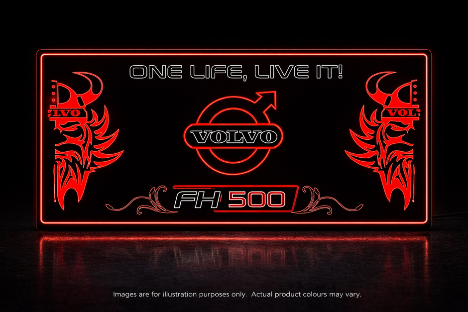 STYLE 17 VOLVO PERSONALISED OUTLINE TEXT LED LIGHT TRUCK BOARD 2 COLOUR PANEL RGB ONE LIFE LIVE IT