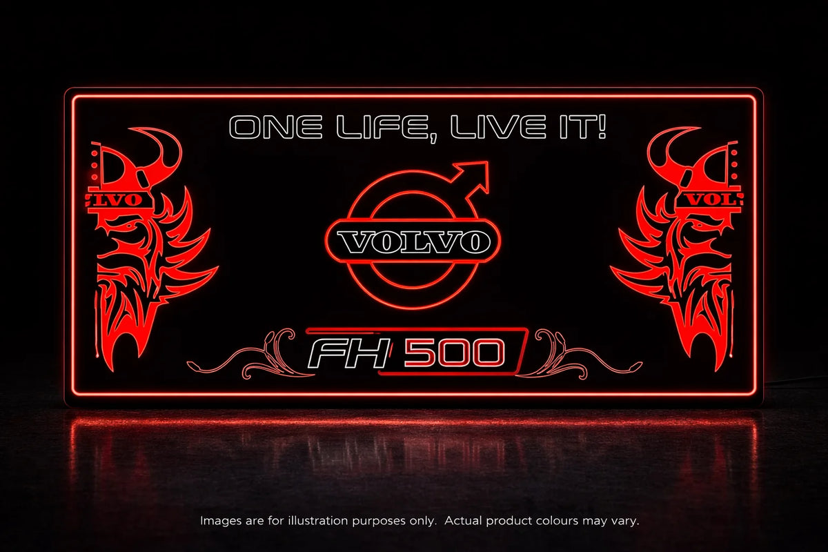 STYLE 17 VOLVO PERSONALISED OUTLINE TEXT LED LIGHT TRUCK BOARD 2 COLOUR PANEL RGB ONE LIFE LIVE IT