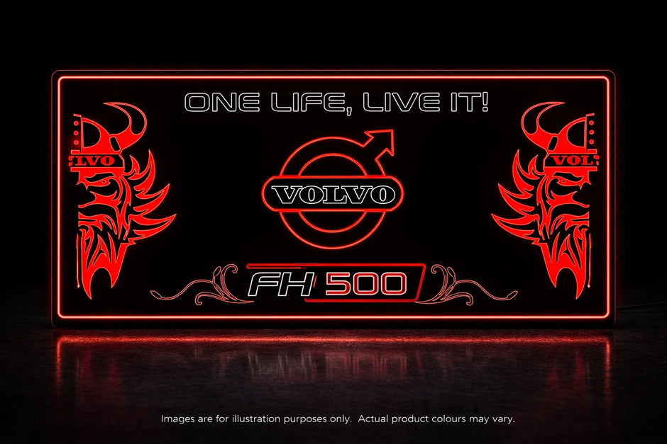STYLE 17 VOLVO PERSONALISED OUTLINE TEXT LED LIGHT TRUCK BOARD 2 COLOUR PANEL RGB ONE LIFE LIVE IT