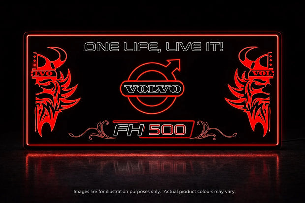 STYLE 17 VOLVO PERSONALISED OUTLINE TEXT LED LIGHT TRUCK BOARD 2 COLOUR PANEL RGB ONE LIFE LIVE IT