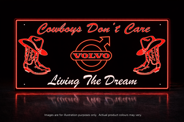 STYLE 19 VOLVO COW BOYS DONT CARE TWIN COLOUR LED PLEXI BOARD WITH GLOSS BLACK FRAME