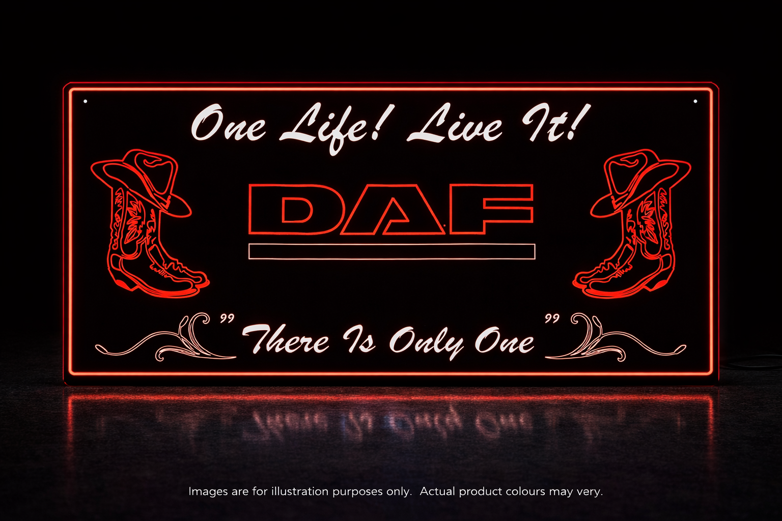 STYLE 22 DAF PERSONALISED OUTLINE TEXT LED LIGHT TRUCK BOARD 2 COLOUR PANEL RGB ONE LIFE LIVE IT