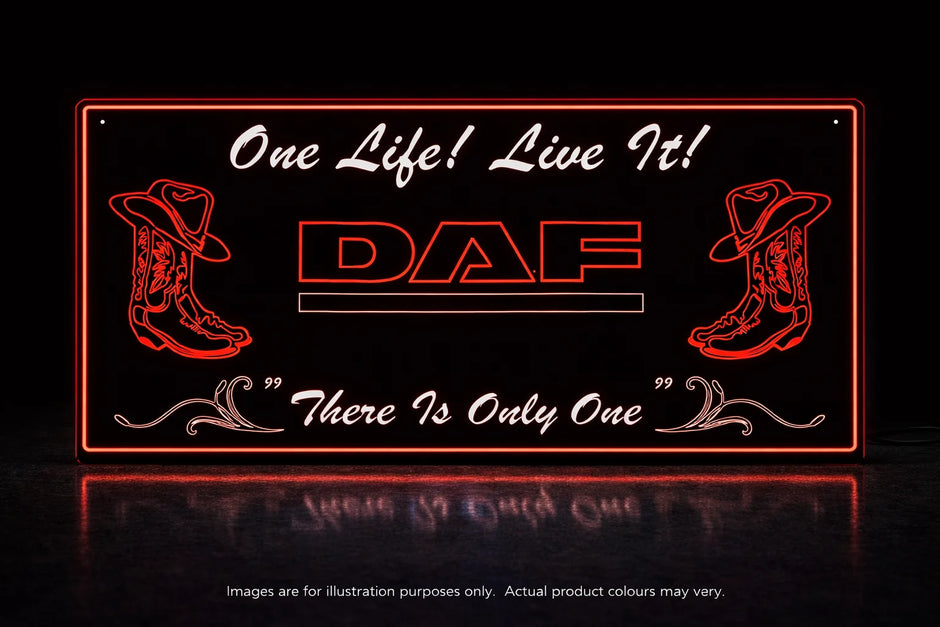 STYLE 22 DAF PERSONALISED OUTLINE TEXT LED LIGHT TRUCK BOARD 2 COLOUR PANEL RGB ONE LIFE LIVE IT