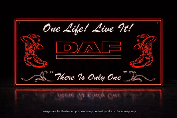 STYLE 22 DAF PERSONALISED OUTLINE TEXT LED LIGHT TRUCK BOARD 2 COLOUR PANEL RGB ONE LIFE LIVE IT