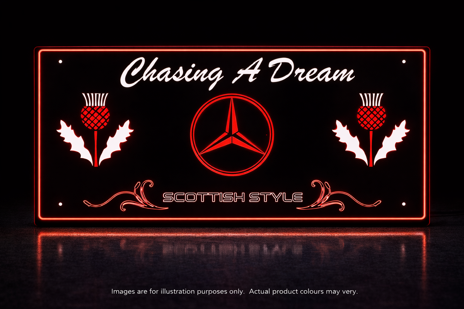 STYLE 24 CHASING A DREAM SCOTTISH STYLE TWIN COLOUR LED PLEXI SIGN TRUCK BOARD PERSONALISE LOGO