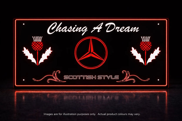 STYLE 24 CHASING A DREAM SCOTTISH STYLE TWIN COLOUR LED PLEXI SIGN TRUCK BOARD PERSONALISE LOGO