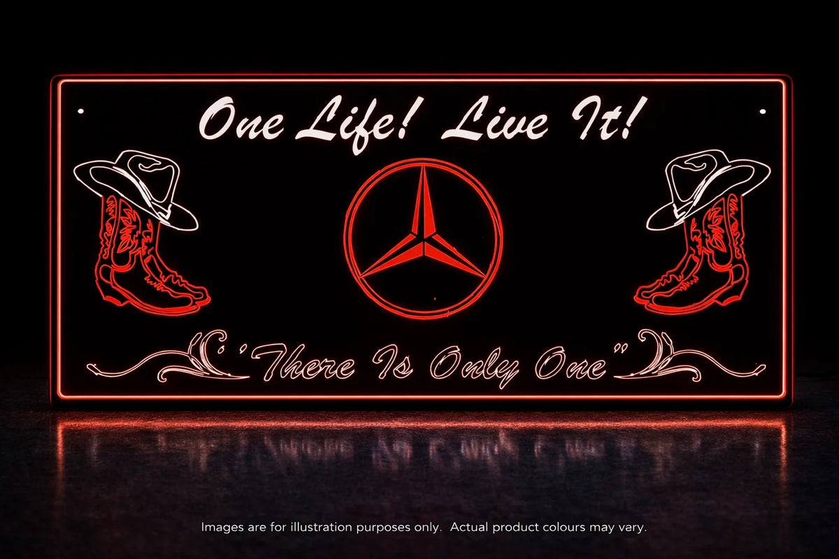 STYLE 25 MERCEDES PERSONALISED OUTLINE TEXT LED LIGHT TRUCK BOARD 2 COLOUR PANEL RGB ONE LIFE LIVE IT