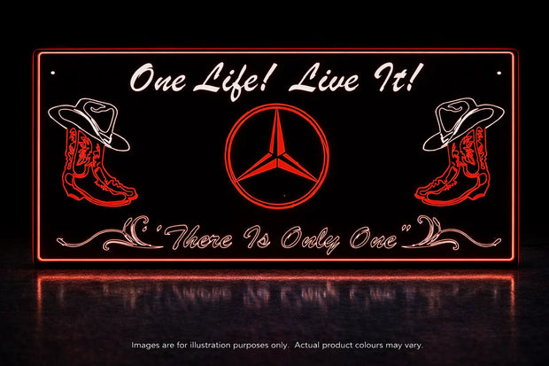 STYLE 25 MERCEDES PERSONALISED OUTLINE TEXT LED LIGHT TRUCK BOARD 2 COLOUR PANEL RGB ONE LIFE LIVE IT