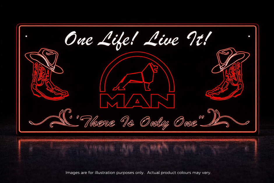 STYLE 31 MAN PERSONALISED OUTLINE TEXT LED LIGHT TRUCK BOARD 2 COLOUR PANEL RGB ONE LIFE LIVE IT