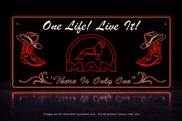 STYLE 31 MAN PERSONALISED OUTLINE TEXT LED LIGHT TRUCK BOARD 2 COLOUR PANEL RGB ONE LIFE LIVE IT