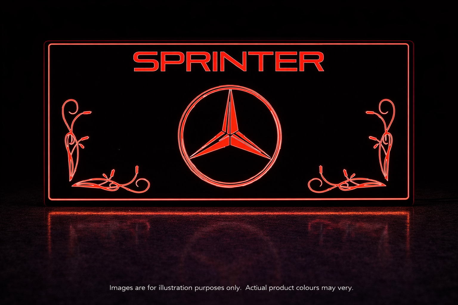 STYLE 26 MERCEDES SPRINTER VAN SWIRLS MULTIPLE COLOUR LED PLEXI BOARD WITH GLOSS BLACK FRAME