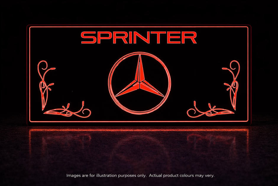 STYLE 26 MERCEDES SPRINTER VAN SWIRLS MULTIPLE COLOUR LED PLEXI BOARD WITH GLOSS BLACK FRAME