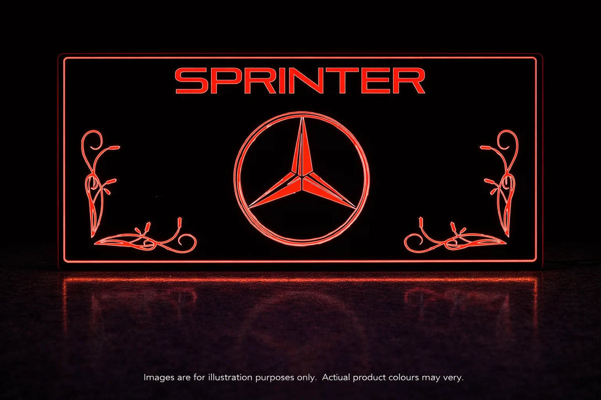 STYLE 26 MERCEDES SPRINTER VAN SWIRLS MULTIPLE COLOUR LED PLEXI BOARD WITH GLOSS BLACK FRAME